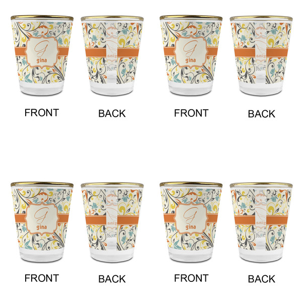 Swirly Floral Glass Shot Glass - with gold rim - Set of 4 - APPROVAL