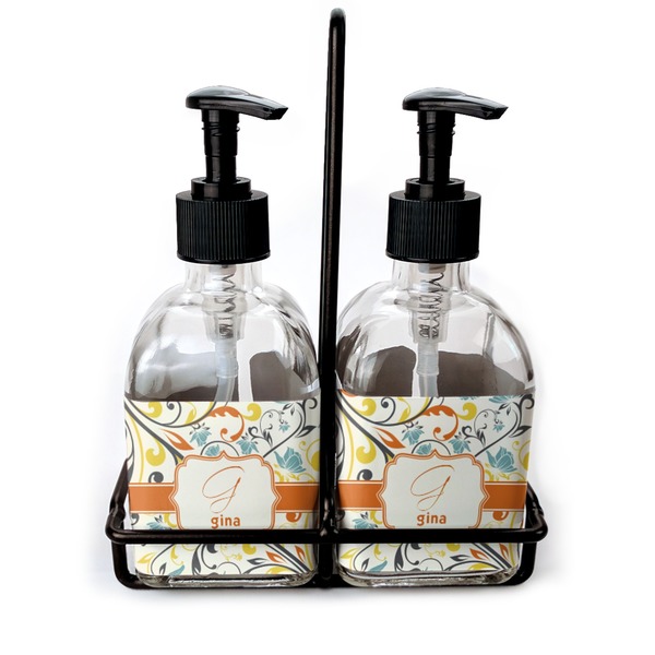 Custom Swirly Floral Glass Soap & Lotion Bottle Set (Personalized)