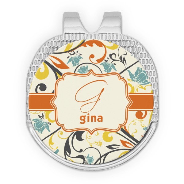 Custom Swirly Floral Golf Ball Marker - Hat Clip - Silver