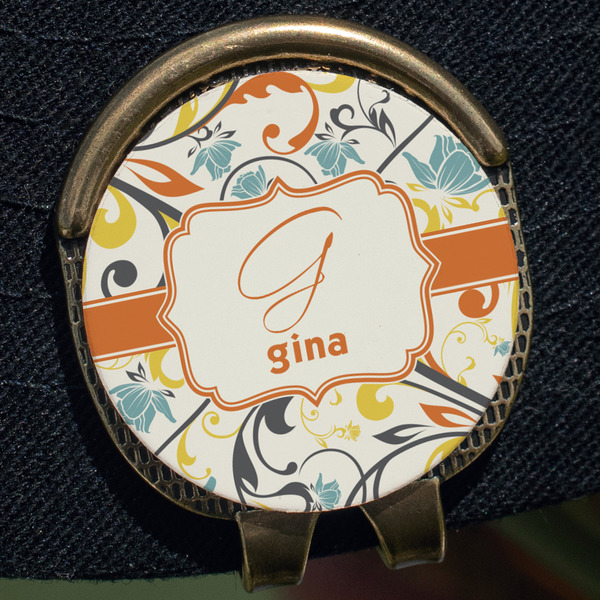 Swirly Floral Golf Ball Marker Hat Clip - Gold - Close Up