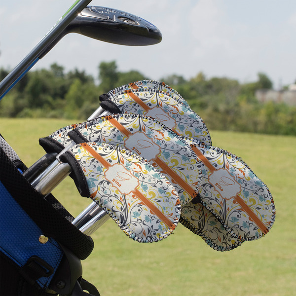Custom Swirly Floral Golf Club Iron Cover - Set of 9 (Personalized)