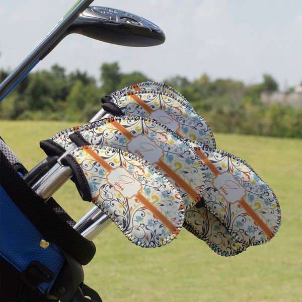 Swirly Floral Golf Club Cover - Set of 9 - On Clubs