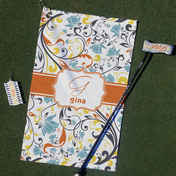 Custom Swirly Floral Golf Towel Gift Set (Personalized)