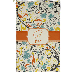 Swirly Floral Golf Towel - Poly-Cotton Blend - Small w/ Name and Initial