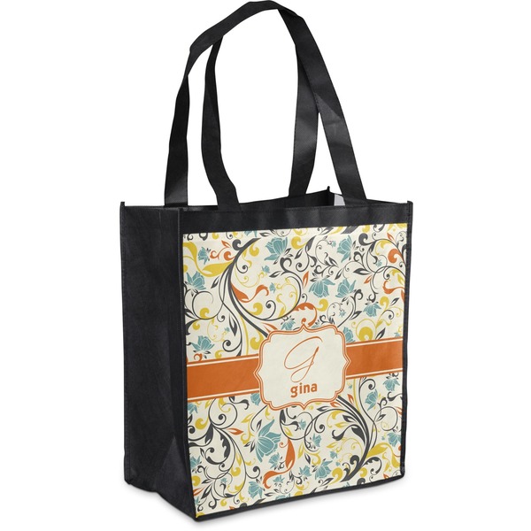 Custom Swirly Floral Grocery Bag (Personalized)