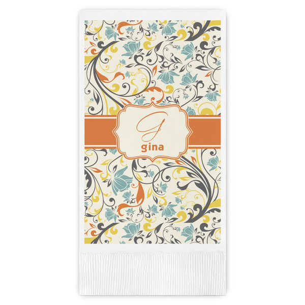 Custom Swirly Floral Guest Napkins - Full Color - Embossed Edge (Personalized)