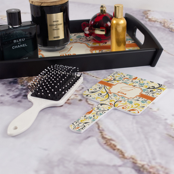 Swirly Floral Hand Mirror - With Hair Brush