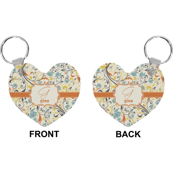 Swirly Floral Heart Keychain (Front + Back)