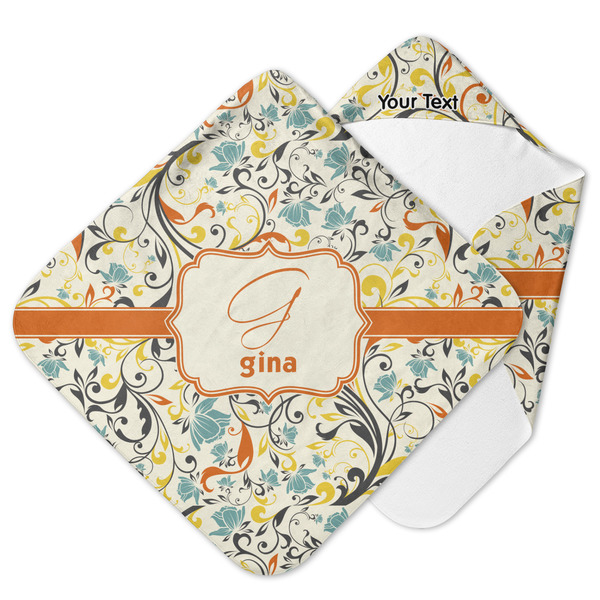 Custom Swirly Floral Hooded Baby Towel (Personalized)