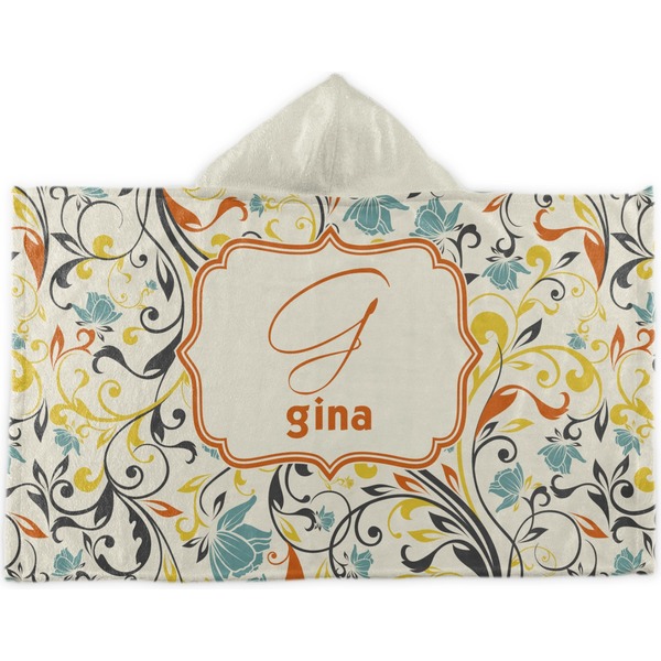 Custom Swirly Floral Kids Hooded Towel (Personalized)
