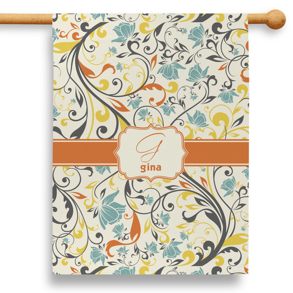 Custom Swirly Floral 28" House Flag - Double Sided (Personalized)
