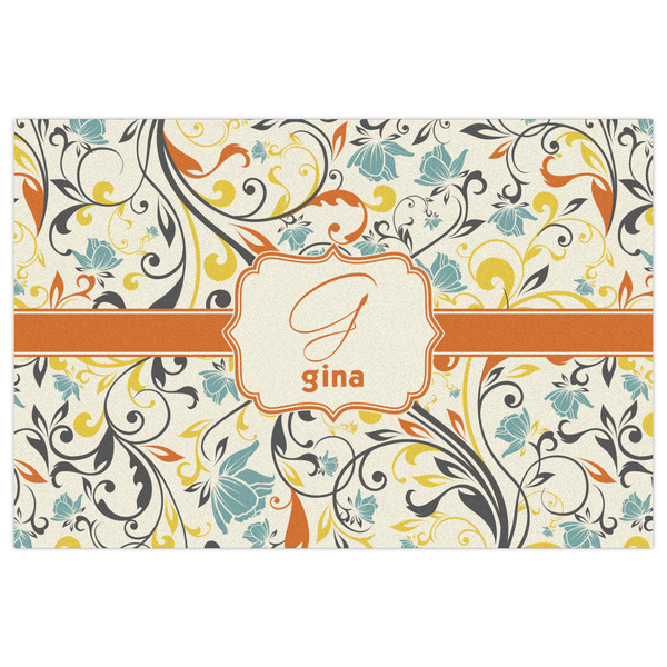 Swirly Floral Indoor / Outdoor Rug - 2'x3' - Front Flat