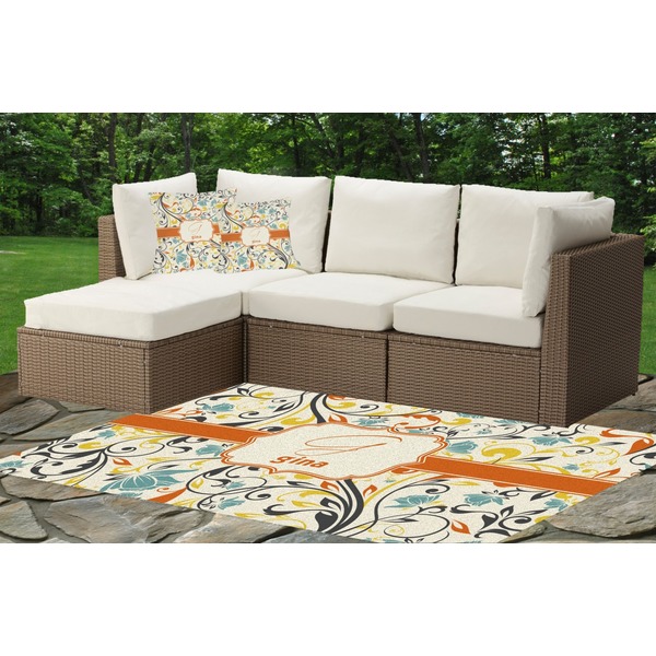 Swirly Floral Outdoor Mat & Cushions