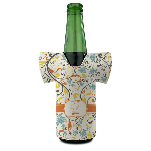 Swirly Floral Jersey Bottle Cooler - FRONT (on bottle)