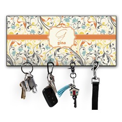Swirly Floral Key Hanger w/ 4 Hooks w/ Name and Initial