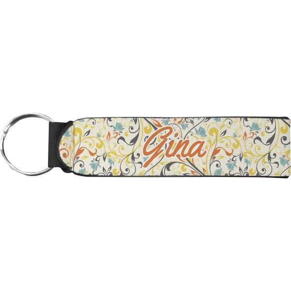 Custom Swirly Floral Neoprene Keychain Fob (Personalized)