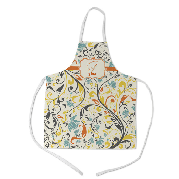 Custom Swirly Floral Kid's Apron w/ Name and Initial