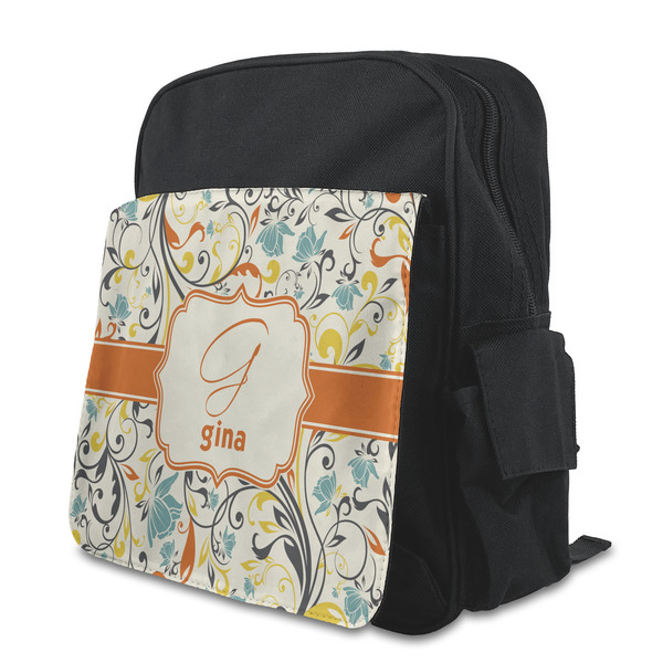 Custom Swirly Floral Preschool Backpack (Personalized)