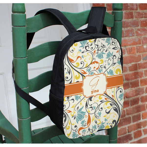 Swirly Floral Kids Backpack - In Context