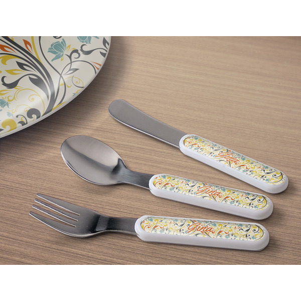 Swirly Floral Kids Flatware w/ Plate