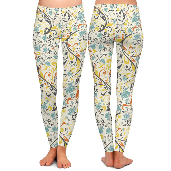 Swirly Floral Ladies Leggings - Front and Back