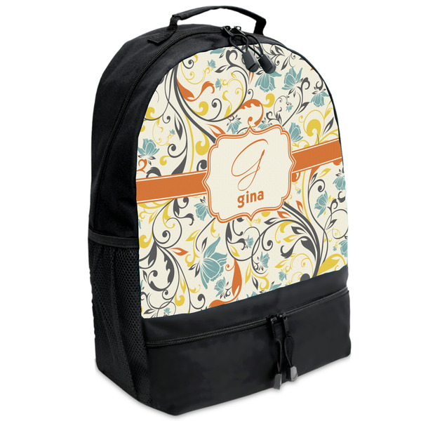 Custom Swirly Floral Backpacks - Black (Personalized)