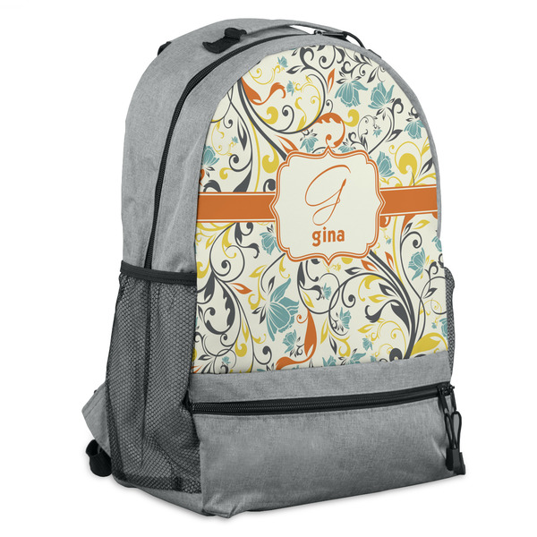 Custom Swirly Floral Backpack - Grey (Personalized)