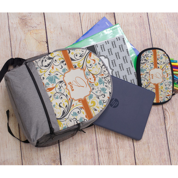 Swirly Floral Large Backpack - Gray - With Stuff