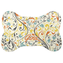 Swirly Floral Bone Shaped Dog Food Mat (Personalized)
