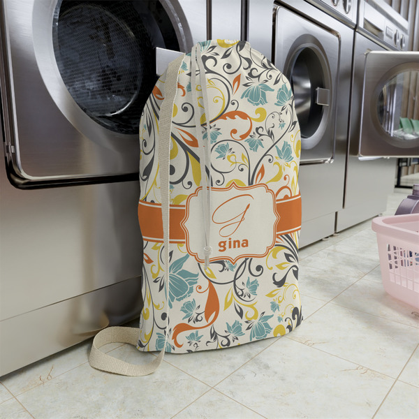 Swirly Floral Large Laundry Bag - In Context