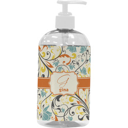 Swirly Floral Plastic Soap / Lotion Dispenser (16 oz - Large - White) (Personalized)
