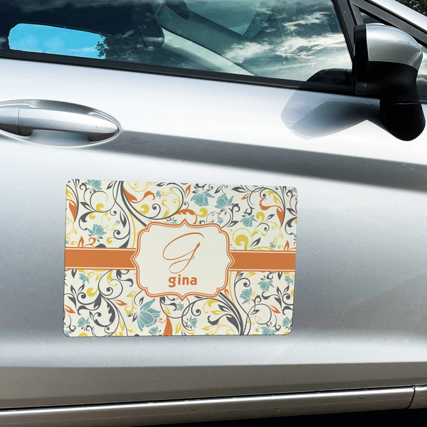 Swirly Floral Large Rectangle Car Magnets- In Context