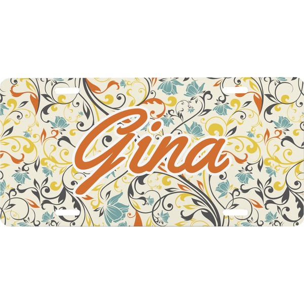 Custom Swirly Floral Front License Plate (Personalized)