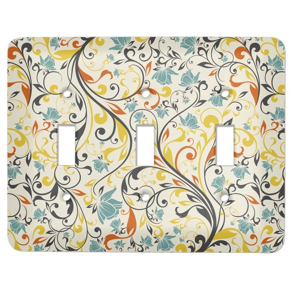 Custom Swirly Floral Light Switch Cover (3 Toggle Plate)
