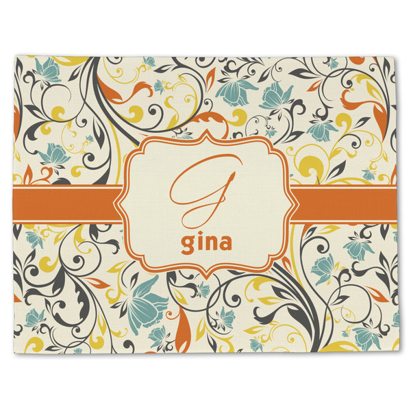 Custom Swirly Floral Single-Sided Linen Placemat - Single w/ Name and Initial