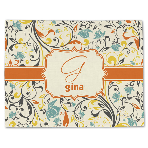 Custom Swirly Floral Single-Sided Linen Placemat - Single w/ Name and Initial