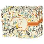 Swirly Floral Linen Placemat w/ Name and Initial