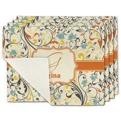 Swirly Floral Single-Sided Linen Placemat - Set of 4 w/ Name and Initial