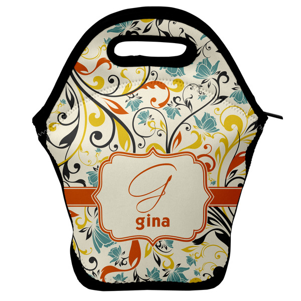 Custom Swirly Floral Lunch Bag w/ Name and Initial