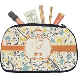 Swirly Floral Makeup / Cosmetic Bag - Medium (Personalized)