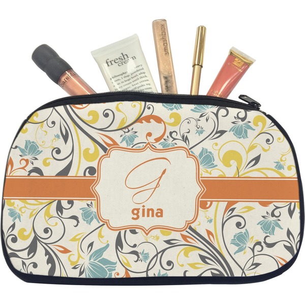 Custom Swirly Floral Makeup / Cosmetic Bag - Medium (Personalized)