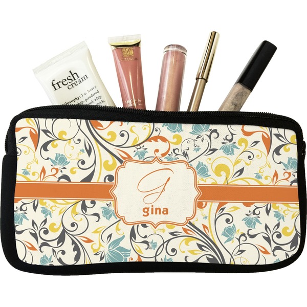 Custom Swirly Floral Makeup / Cosmetic Bag - Small (Personalized)
