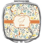 Swirly Floral Compact Makeup Mirror (Personalized)