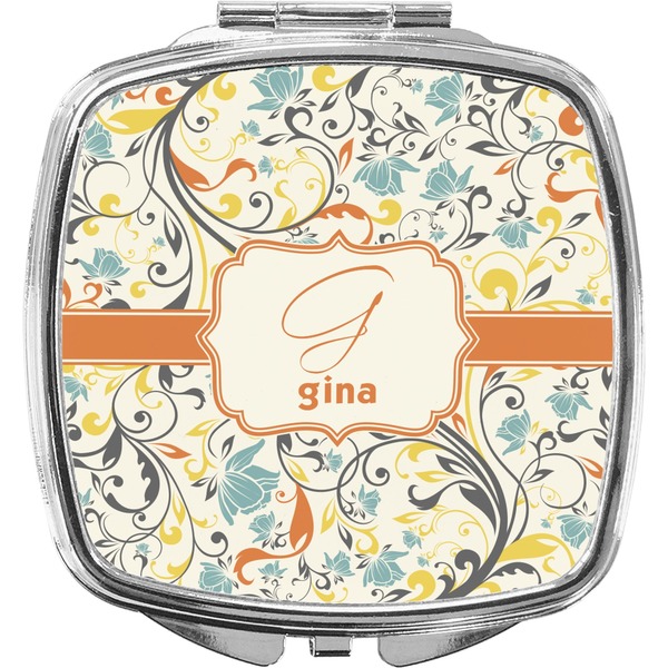 Custom Swirly Floral Compact Makeup Mirror (Personalized)