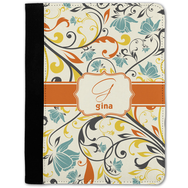 Custom Swirly Floral Notebook Padfolio - Medium w/ Name and Initial