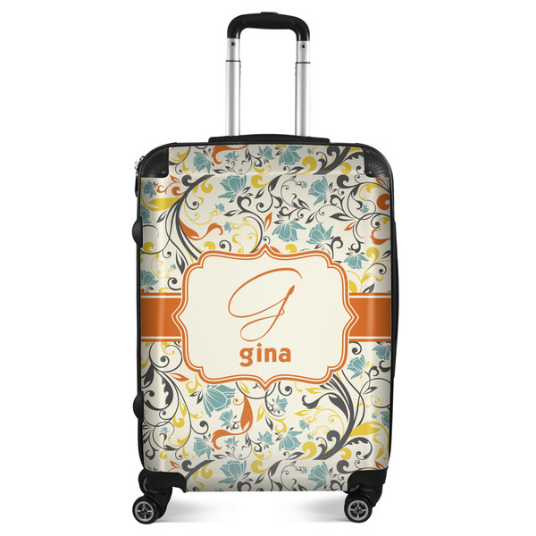 Custom Swirly Floral Suitcase - 24" Medium - Checked (Personalized)
