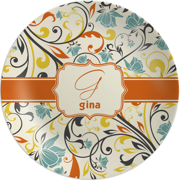 Custom Swirly Floral Melamine Plate (Personalized)