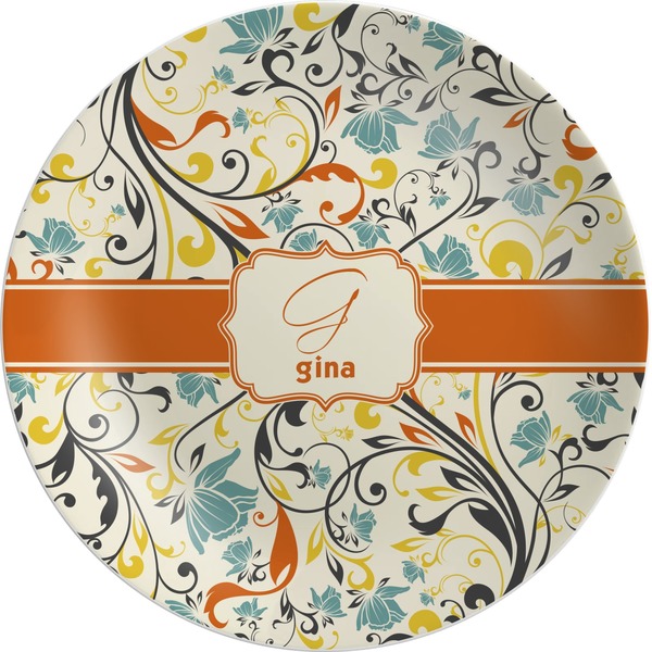 Custom Swirly Floral Melamine Plate (Personalized)