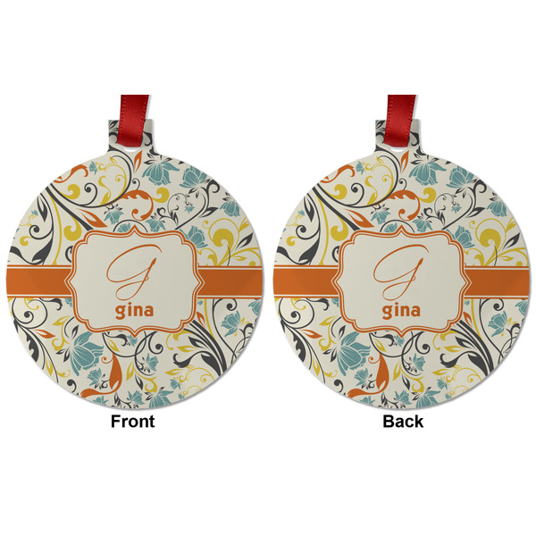 Swirly Floral Metal Ball Ornament - Front and Back