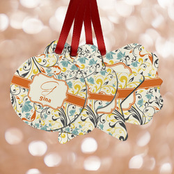Swirly Floral Metal Ornaments - Double Sided w/ Name and Initial